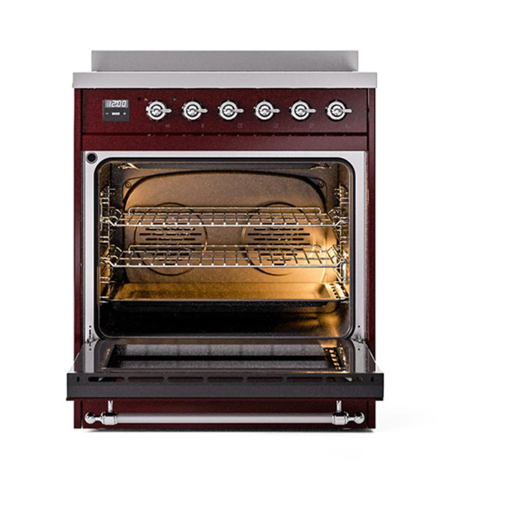 Ilve UNI304QNMPBUC Ilve Uni304Qnmpbuc Nostalgie Ii Noblesse 30" Induction Range (Solid Door, Burgundy, Chrome) - Image 2