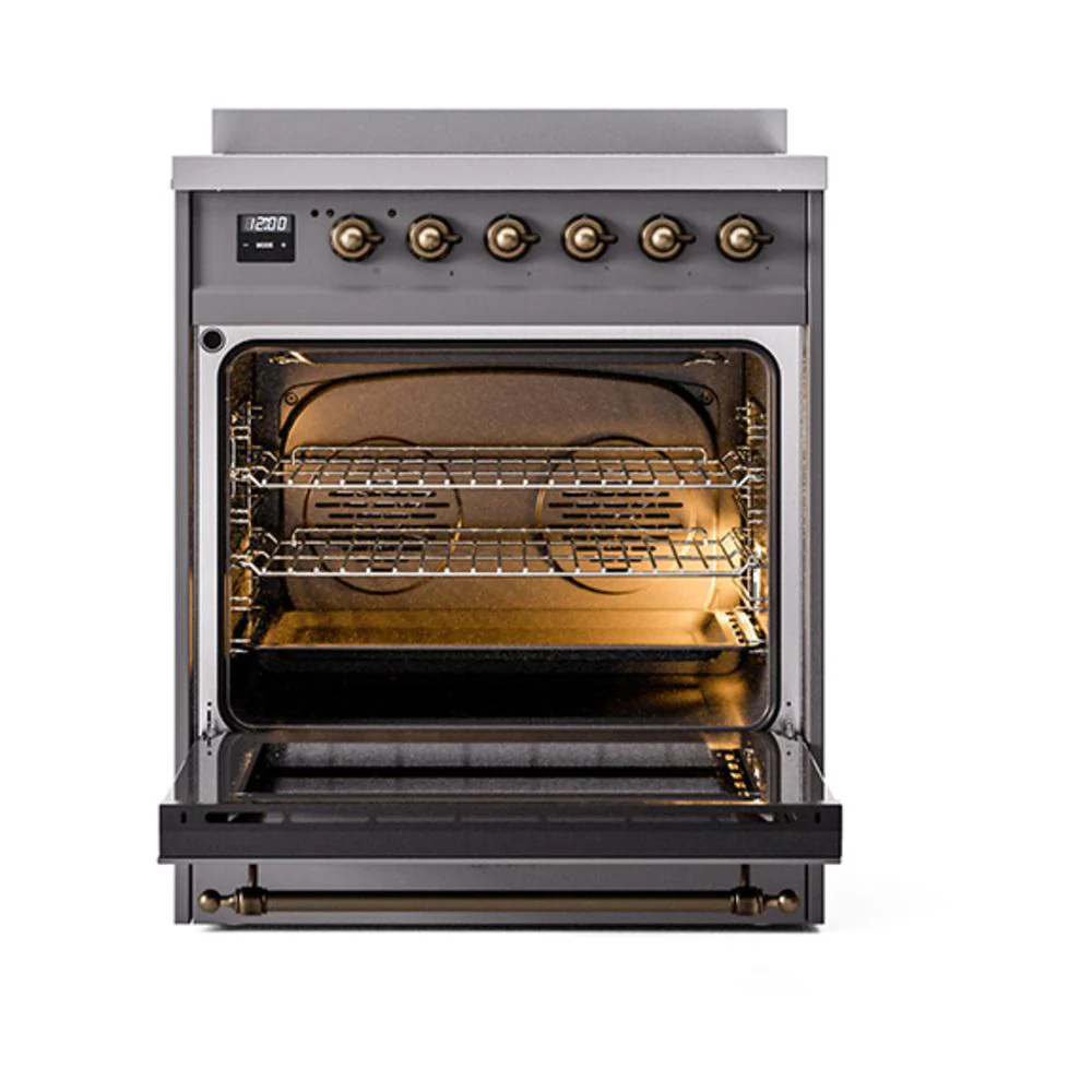 Ilve UNI304QNMPMGB Ilve Uni304Qnmpmgb Nostalgie Ii Noblesse 30" Induction Range (Solid Door, Graphite Matte, Burnished) - Image 2