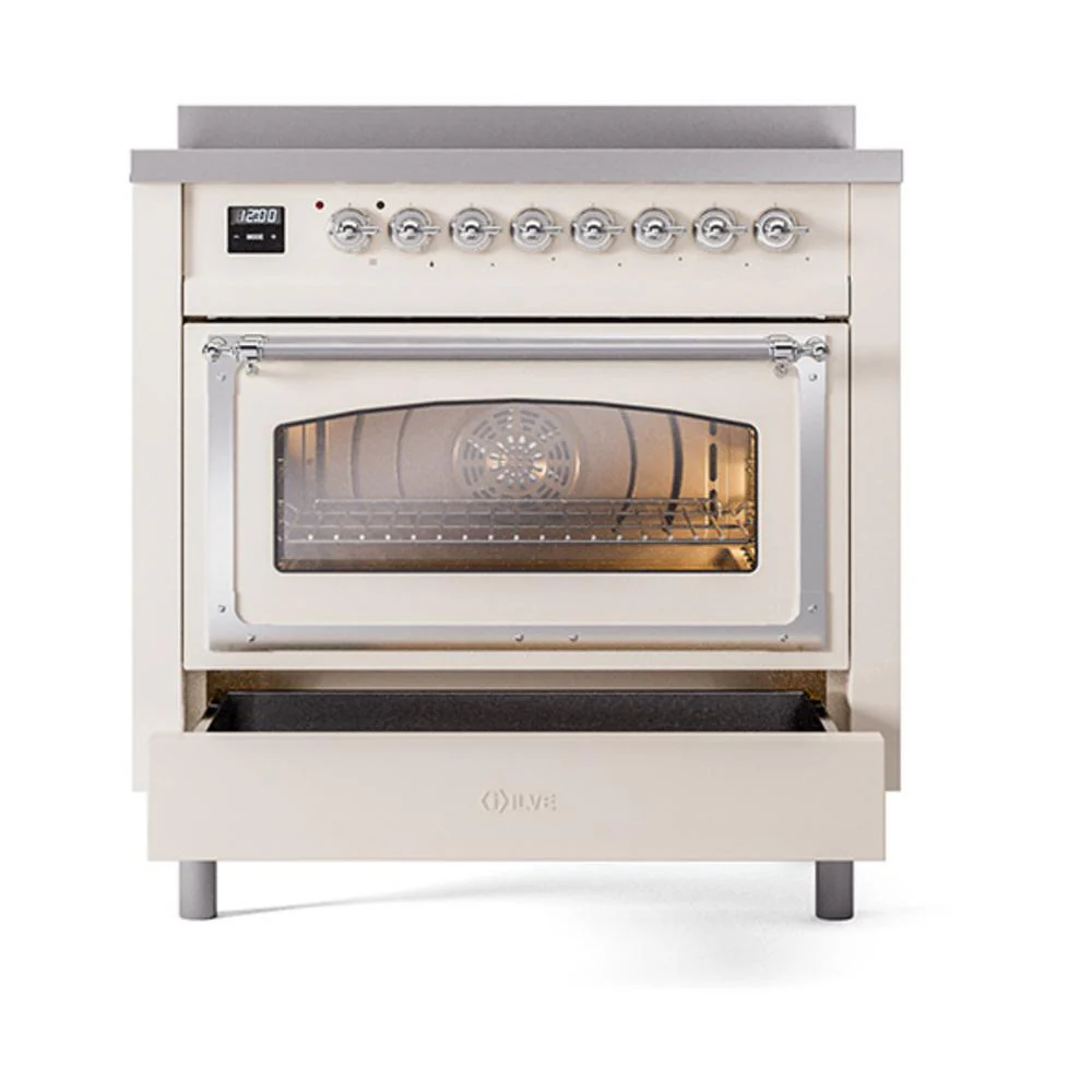Ilve UNI366NMPAWC Ilve Uni366Nmpawc Nostalgie Ii Noblesse 36" Induction Range (Triple Glass Door, Antique White, Chrome) - Image 4