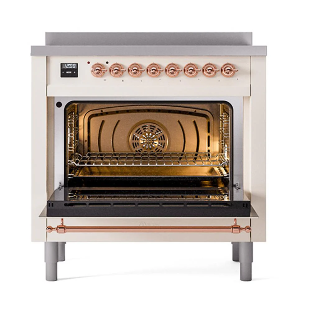 Ilve UNI366NMPAWP Ilve Uni366Nmpawp Nostalgie Ii Noblesse 36" Induction Range (Triple Glass Door, Antique White, Copper) - Image 3