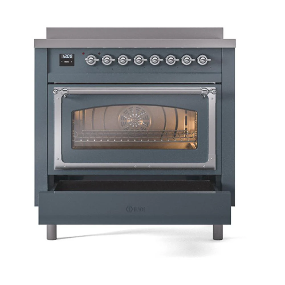 Ilve UNI366NMPBGC Ilve Uni366Nmpbgc Nostalgie Ii Noblesse 36" Induction Range (Triple Glass Door, Blue Grey, Chrome) - Image 4