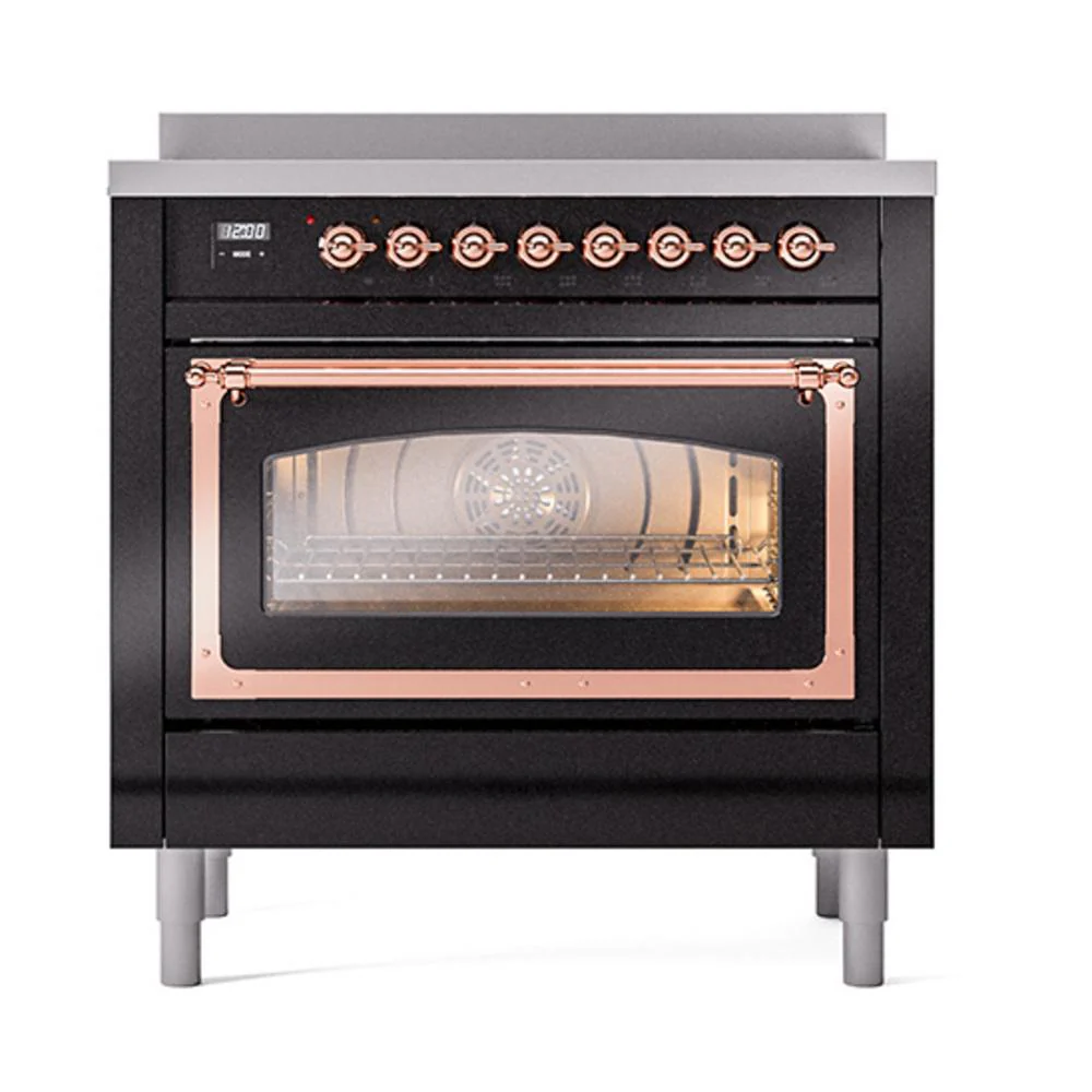 Ilve UNI366NMPBKP Ilve Uni366Nmpbkp Nostalgie Ii Noblesse 36" Induction Range (Triple Glass Door, Glossy Black, Copper) - Image 2