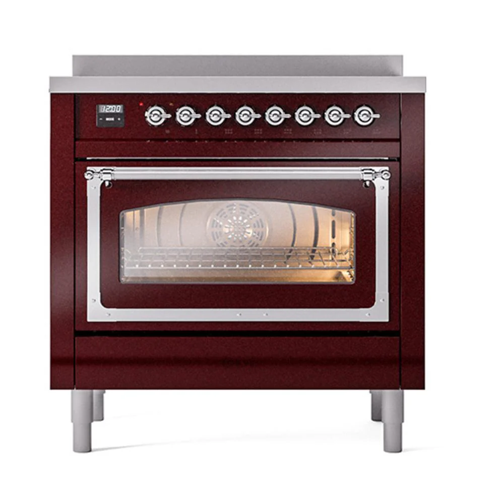 Ilve UNI366NMPBUC Ilve Uni366Nmpbuc Nostalgie Ii Noblesse 36" Induction Range (Triple Glass Door, Burgundy, Chrome) - Image 2