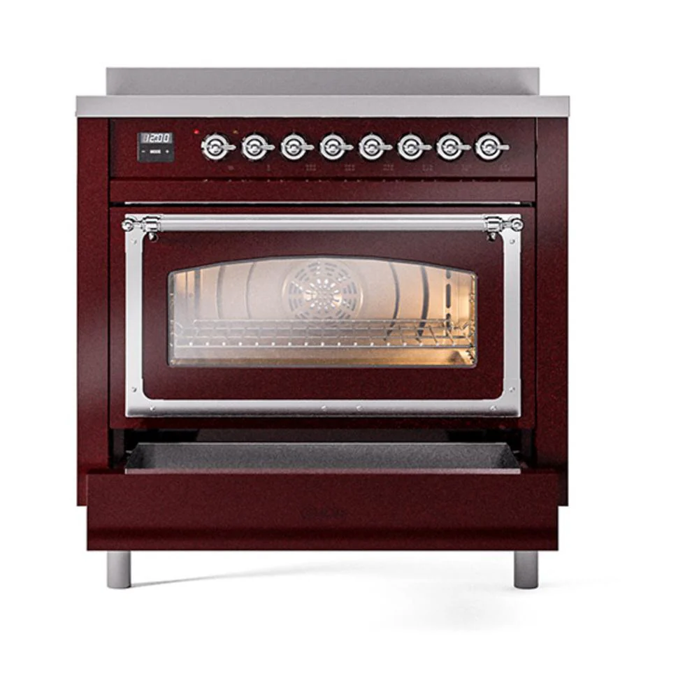Ilve UNI366NMPBUC Ilve Uni366Nmpbuc Nostalgie Ii Noblesse 36" Induction Range (Triple Glass Door, Burgundy, Chrome) - Image 4