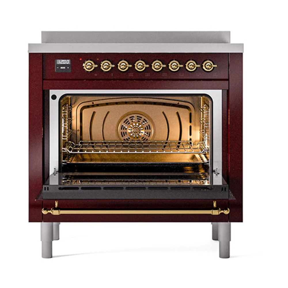 Ilve UNI366NMPBUG Ilve Uni366Nmpbug Nostalgie Ii Noblesse 36" Induction Range (Triple Glass Door, Burgundy, Brass) - Image 3