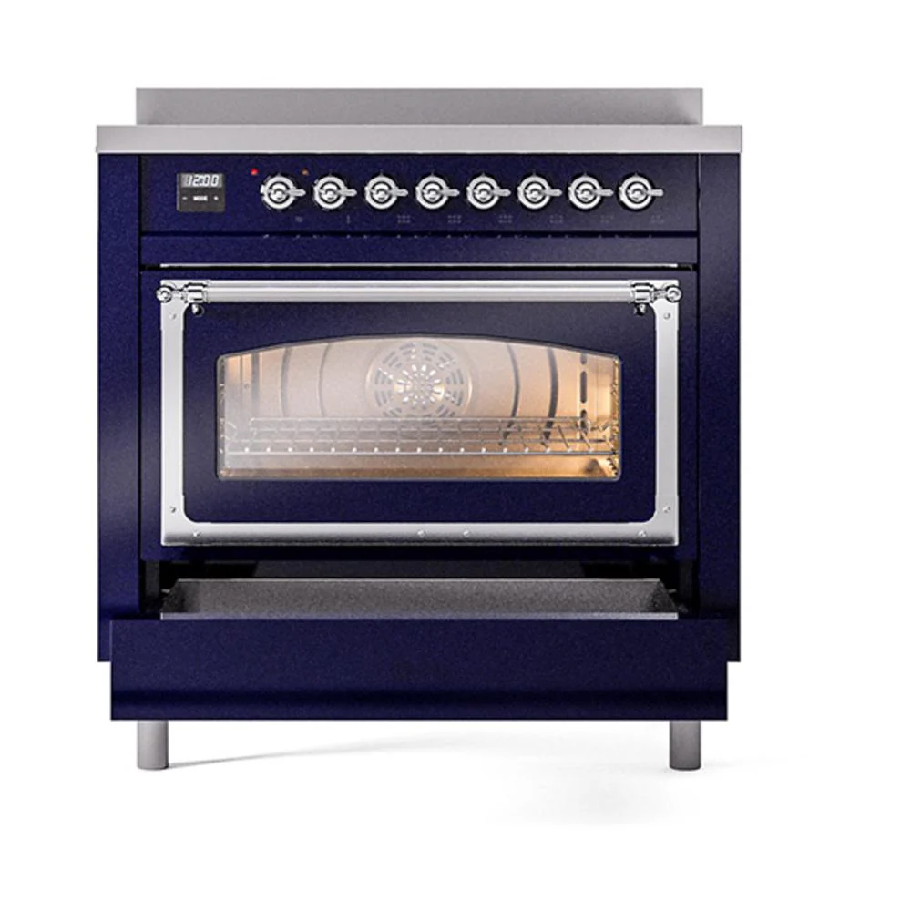 Ilve UNI366NMPMBC Ilve Uni366Nmpmbc Nostalgie Ii Noblesse 36" Induction Range (Triple Glass Door, Midnight Blue, Chrome) - Image 4