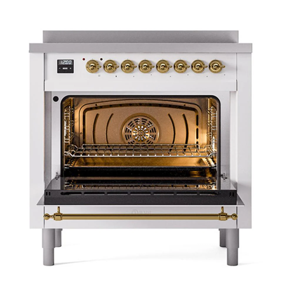 Ilve UNI366NMPWHG Ilve Uni366Nmpwhg Nostalgie Ii Noblesse 36" Induction Range (Triple Glass Door, White, Brass) - Image 3