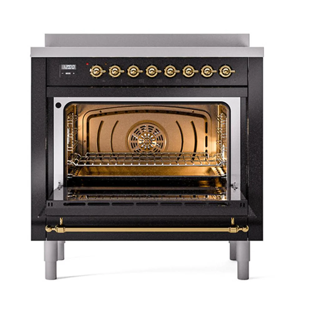 Ilve UNI366QNMPBKG Ilve Uni366Qnmpbkg Nostalgie Ii Noblesse 36" Induction Range (Solid Door, Glossy Black, Brass) - Image 2