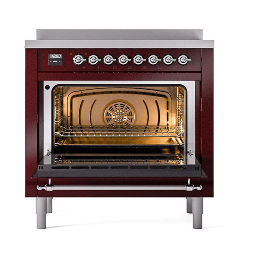 Ilve UNI366QNMPBUC Ilve Uni366Qnmpbuc Nostalgie Ii Noblesse 36" Induction Range (Solid Door, Burgundy, Chrome) - Image 2