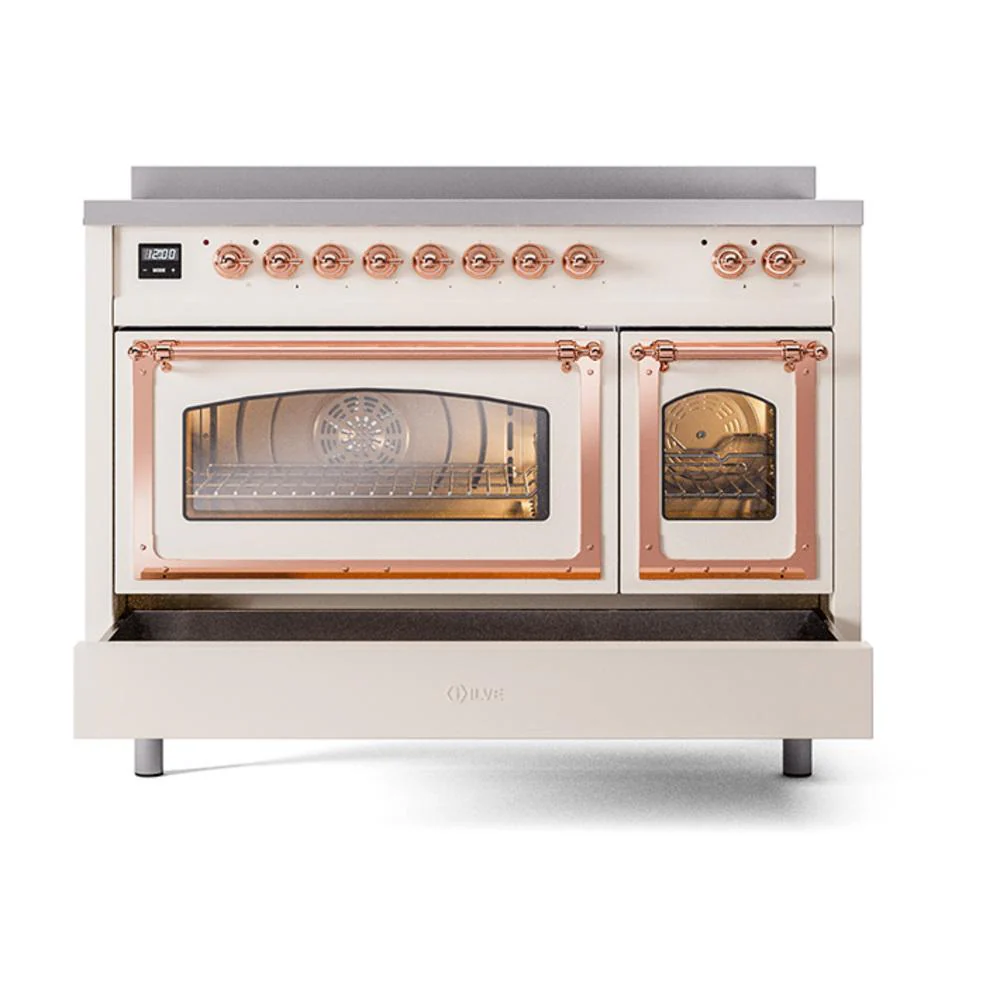 Ilve UNI486NMPAWP Ilve Uni486Nmpawp Nostalgie Ii Noblesse 48" Induction Range (Triple Glass Door, Antique White, Copper) - Image 6