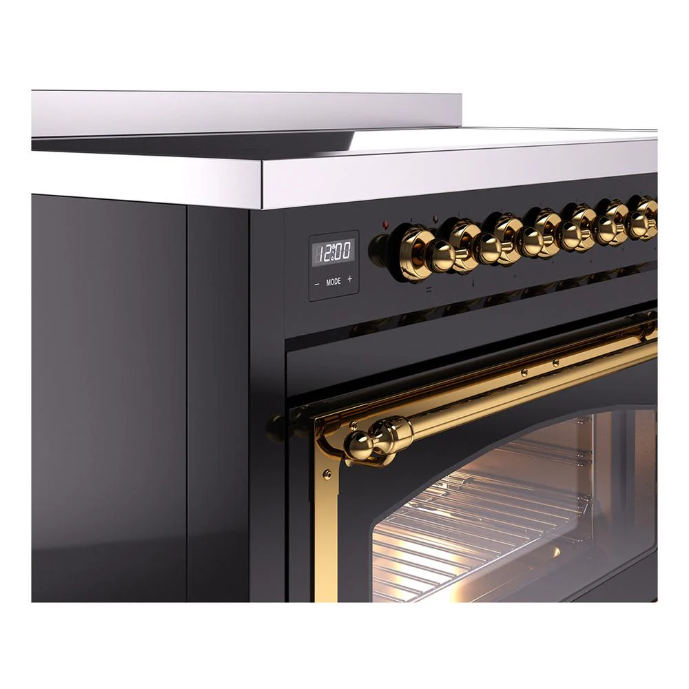 Ilve UNI486NMPBKG Ilve Uni486Nmpbkg Nostalgie Ii Noblesse 48" Induction Range (Triple Glass Door, Glossy Black, Brass) - Image 7