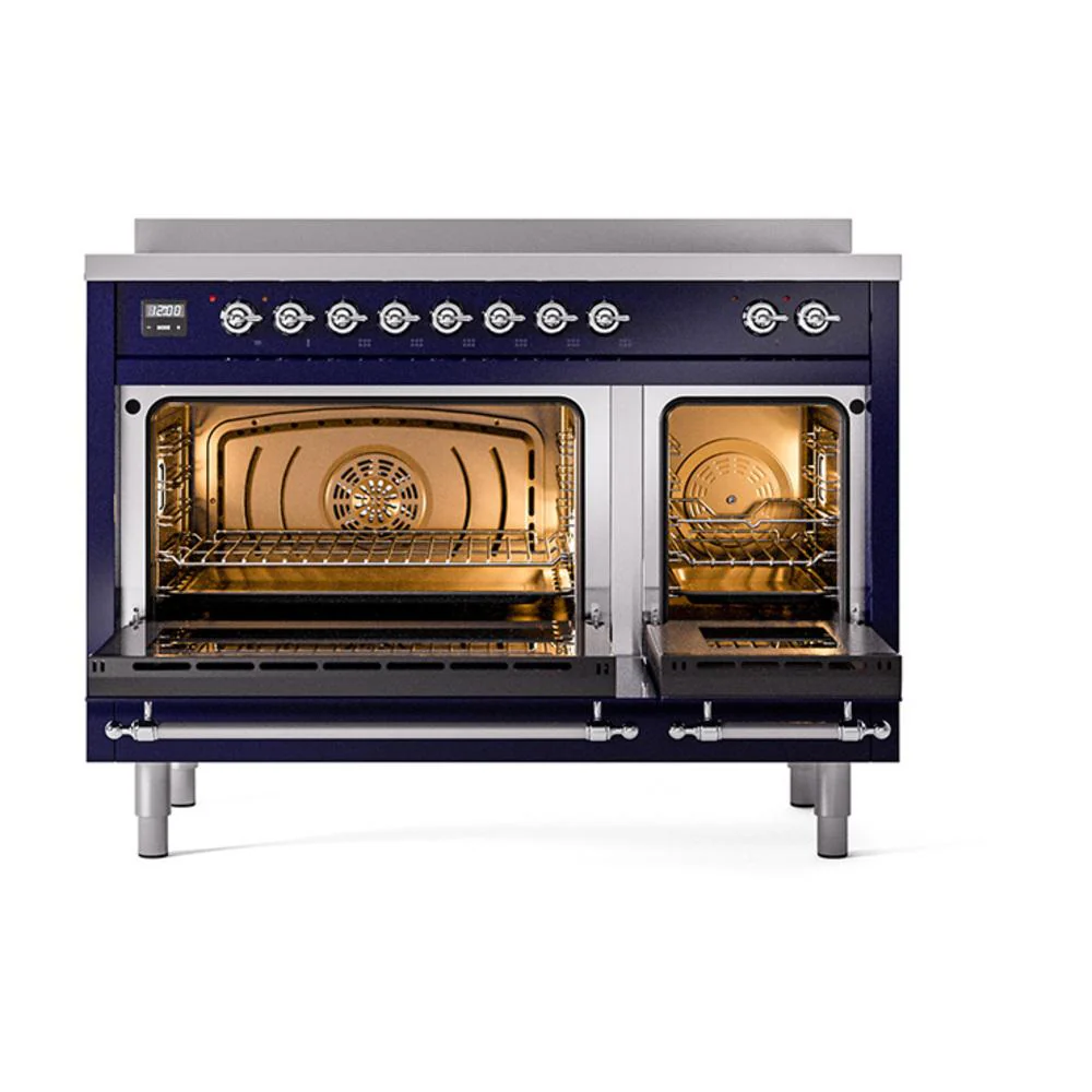 Ilve UNI486NMPMBC Ilve Uni486Nmpmbc Nostalgie Ii Noblesse 48" Induction Range (Triple Glass Door, Midnight Blue, Chrome) - Image 3