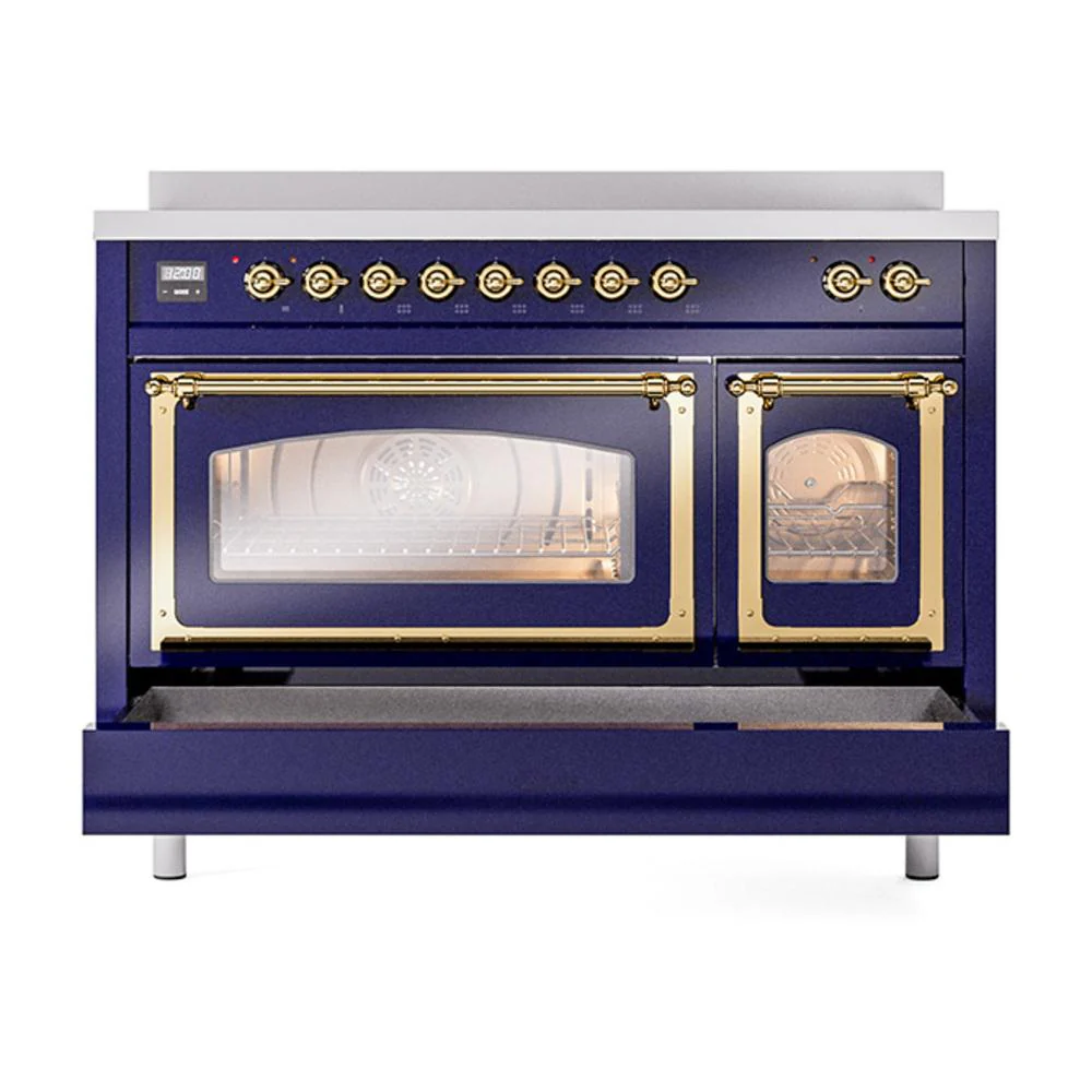 Ilve UNI486NMPMBG Ilve Uni486Nmpmbg Nostalgie Ii Noblesse 48" Induction Range (Triple Glass Door, Midnight Blue, Brass) - Image 6