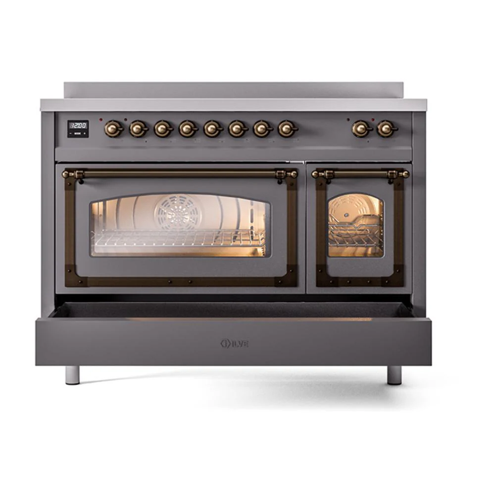 Ilve UNI486NMPMGB Ilve Uni486Nmpmgb Nostalgie Ii Noblesse 48" Induction Range (Triple Glass Door, Graphite Matte, Burnished) - Image 6