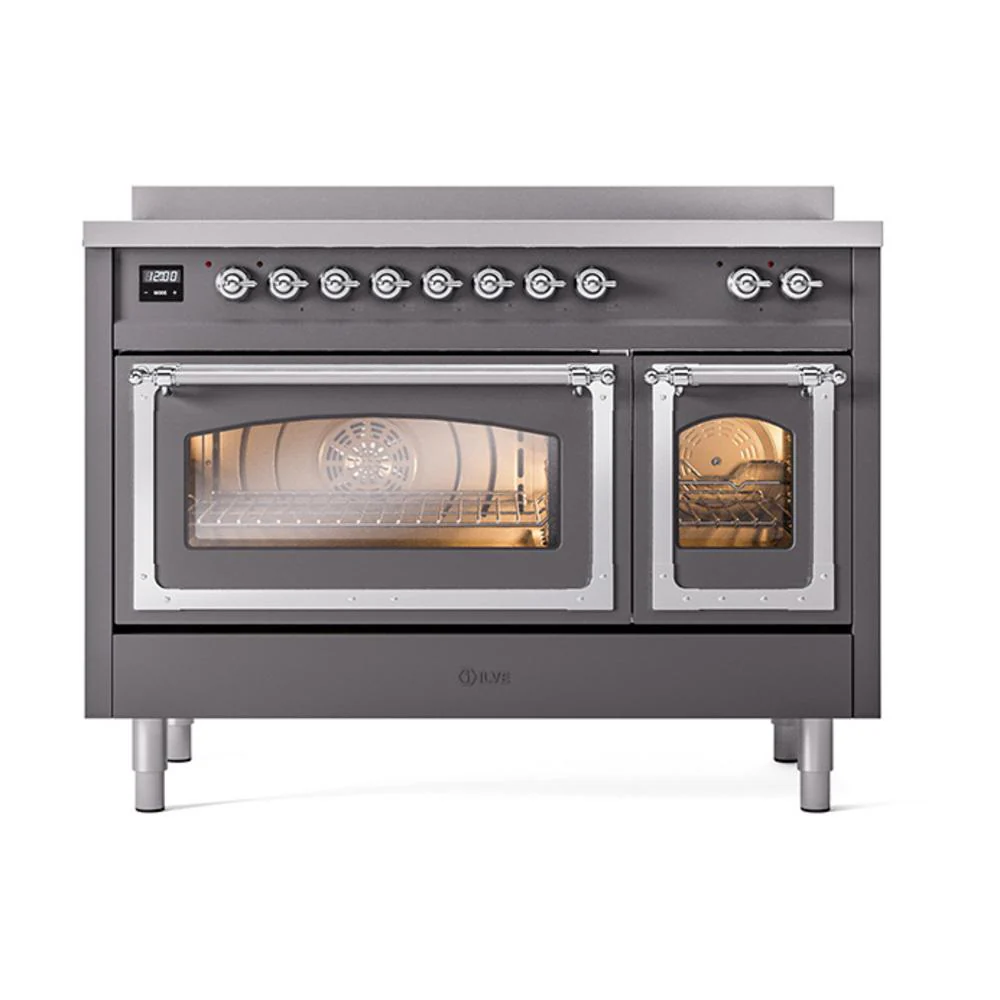 Ilve UNI486NMPMGC Ilve Uni486Nmpmgc Nostalgie Ii Noblesse 48" Induction Range (Triple Glass Door, Graphite Matte, Chrome) - Image 2