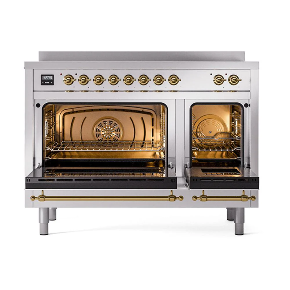 Ilve UNI486NMPSSG Ilve Uni486Nmpssg Nostalgie Ii Noblesse 48" Induction Range (Triple Glass Door, Stainless Steel, Brass) - Image 3