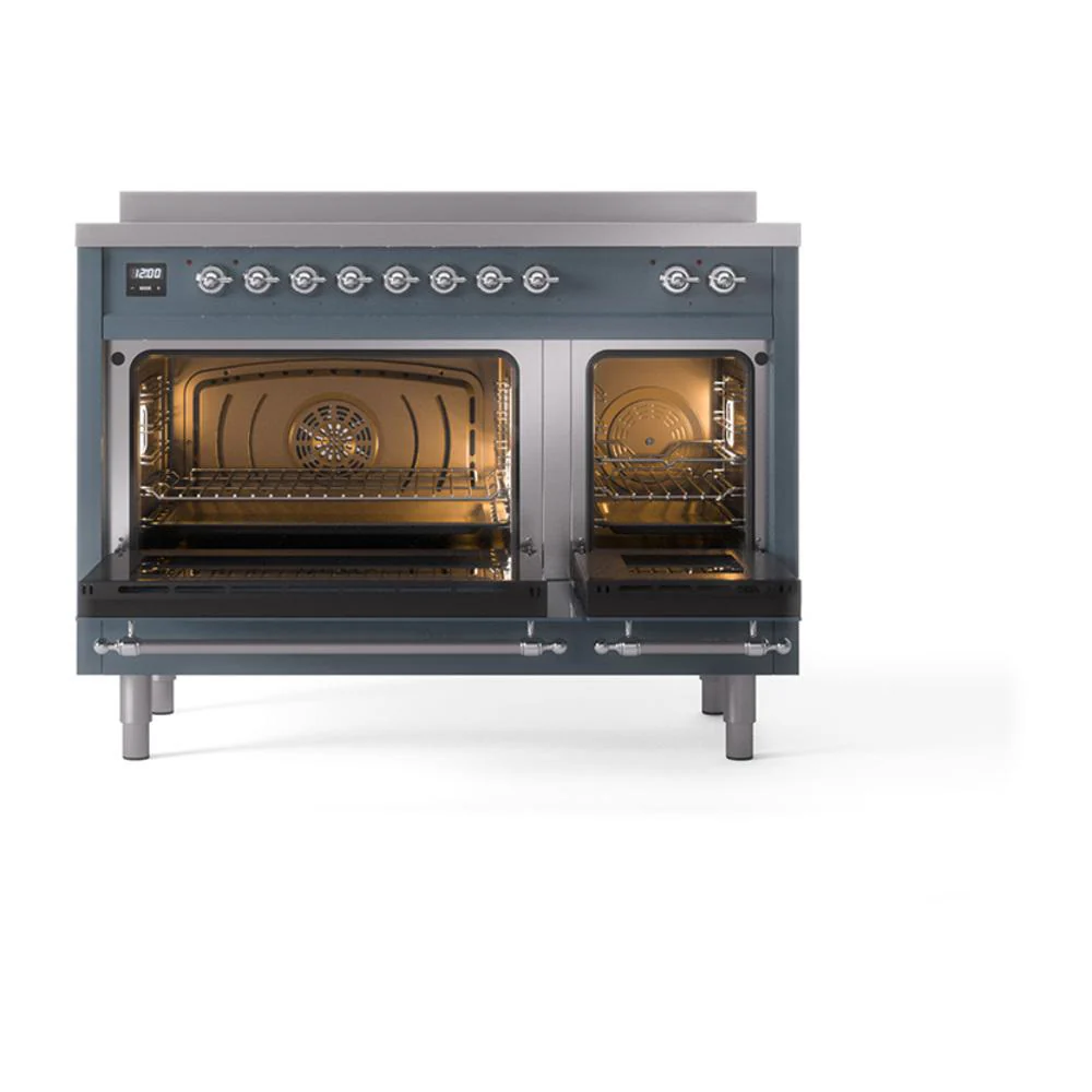 Ilve UNI486QNMPBGC Ilve Uni486Qnmpbgc Nostalgie Ii Noblesse 48" Induction Range (Solid Door, Blue Grey, Chrome) - Image 2