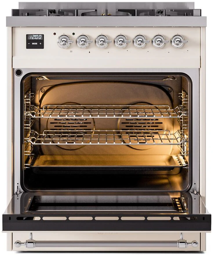 Ilve UP30NMPAWC Nostalgie Ii 30 Inch Dual Fuel Natural Gas Freestanding Range In Antique White With Chrome Trim - Image 3