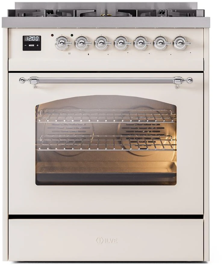 Ilve UP30NMPAWCLP Nostalgie Ii 30 Inch Dual Fuel Liquid Propane Freestanding Range In Antique White With Chrome Trim - Image 2