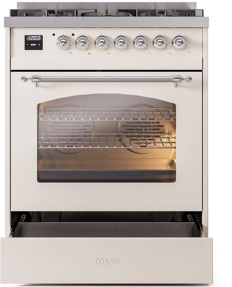 Ilve UP30NMPAWCLP Nostalgie Ii 30 Inch Dual Fuel Liquid Propane Freestanding Range In Antique White With Chrome Trim - Image 4