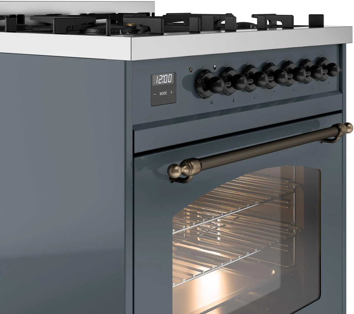 Ilve UP30NMPBGBLP Nostalgie Ii 30 Inch Dual Fuel Liquid Propane Freestanding Range In Blue Grey With Bronze Trim - Image 5