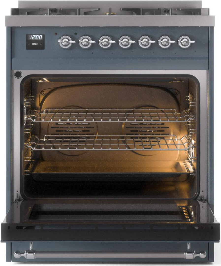 Ilve UP30NMPBGCLP Nostalgie Ii 30 Inch Dual Fuel Liquid Propane Freestanding Range In Blue Grey With Chrome Trim - Image 3