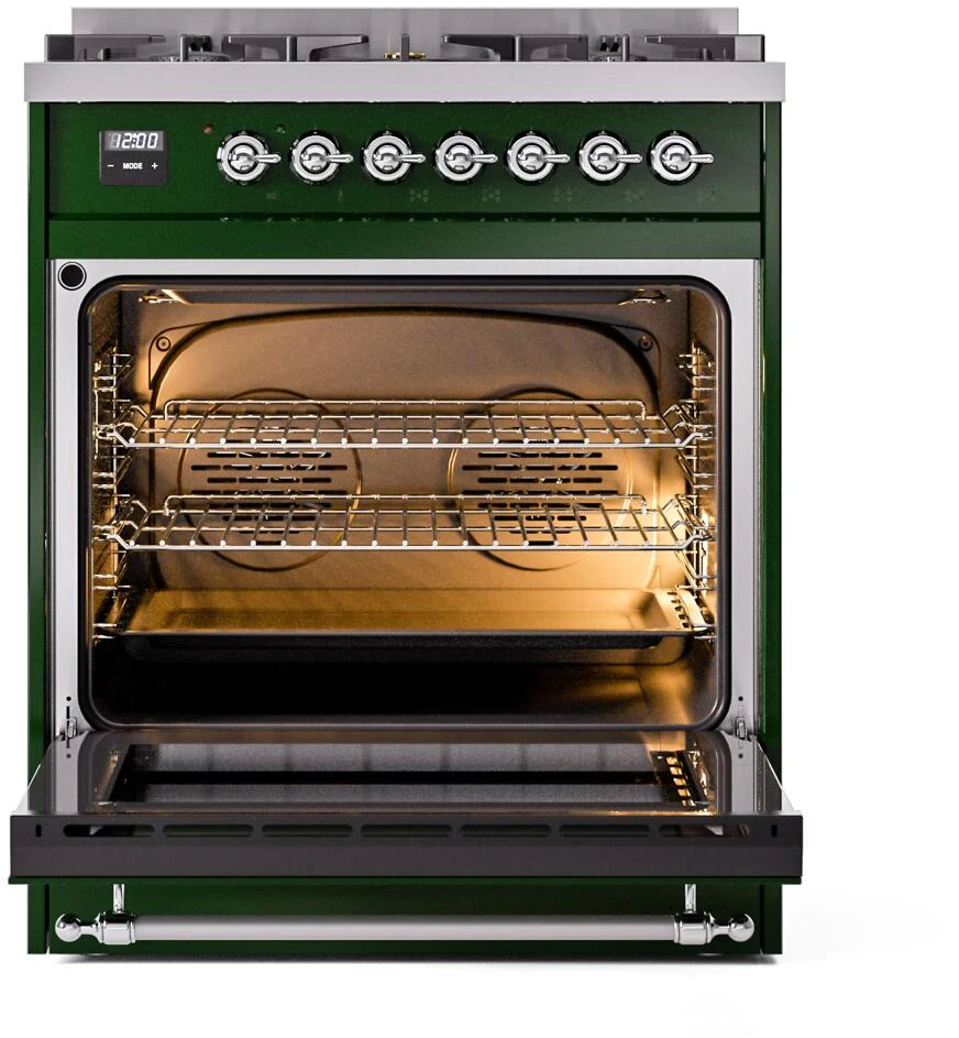 Ilve UP30NMPEGCLP Nostalgie Ii 30 Inch Dual Fuel Liquid Propane Freestanding Range In Emerald Green With Chrome Trim - Image 3