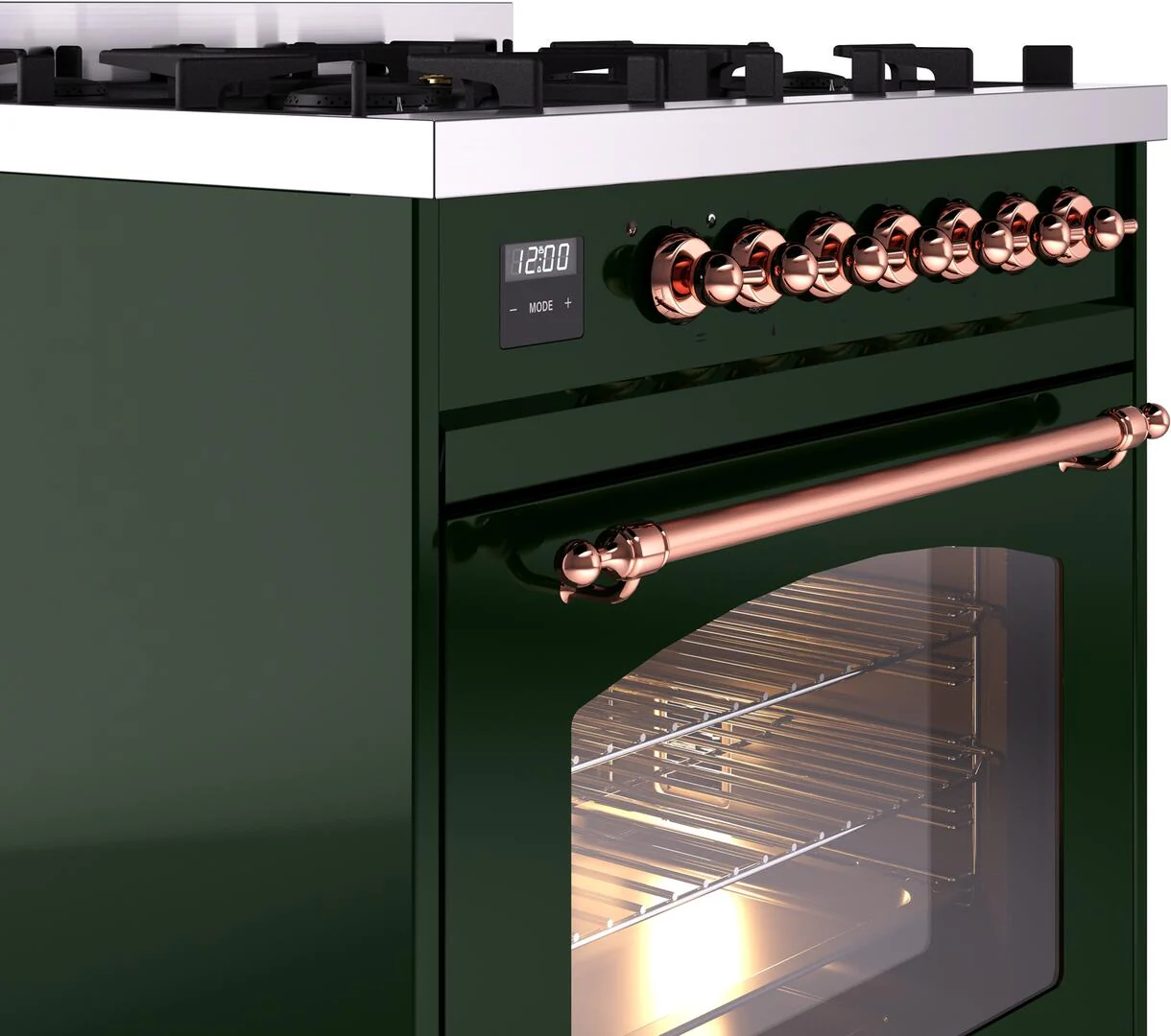 Ilve UP30NMPEGPLP Nostalgie Ii 30 Inch Dual Fuel Liquid Propane Freestanding Range In Emerald Green With Copper Trim - Image 5