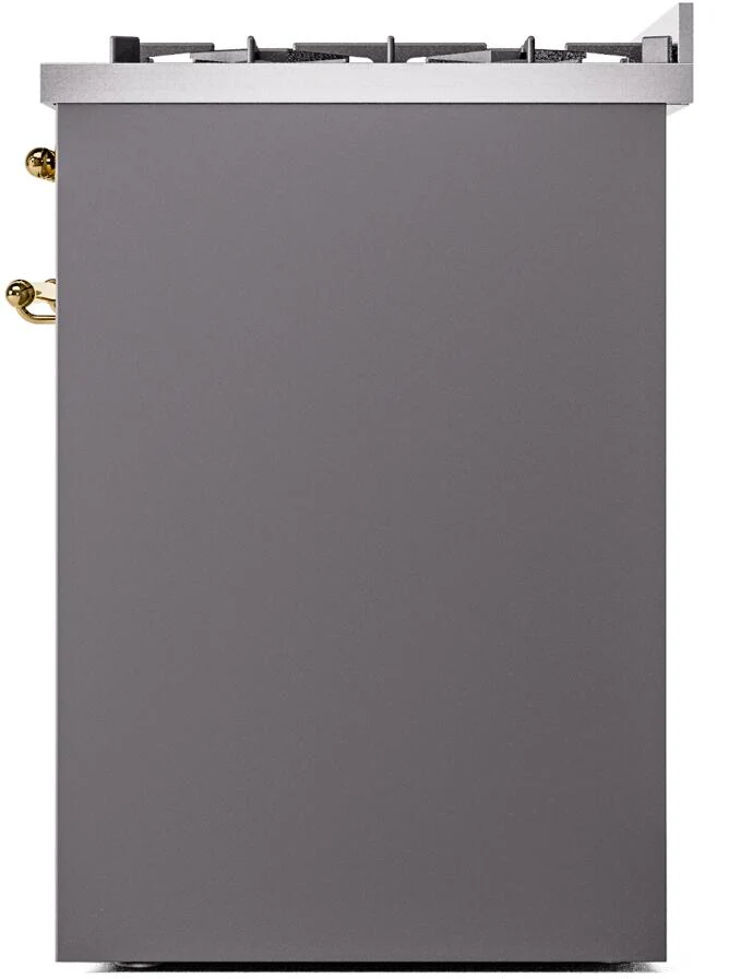 Ilve UP30NMPMGG Nostalgie Ii 30 Inch Dual Fuel Natural Gas Freestanding Range In Matte Graphite With Brass Trim - Image 7