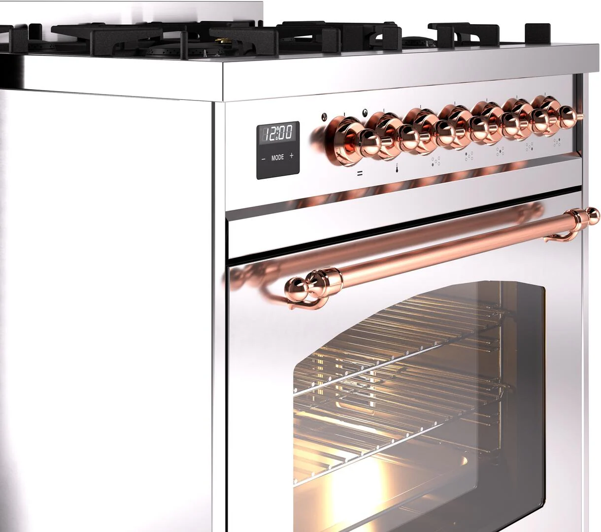 Ilve UP30NMPSSPLP Nostalgie Ii 30 Inch Dual Fuel Liquid Propane Freestanding Range In Stainless Steel With Copper Trim - Image 5