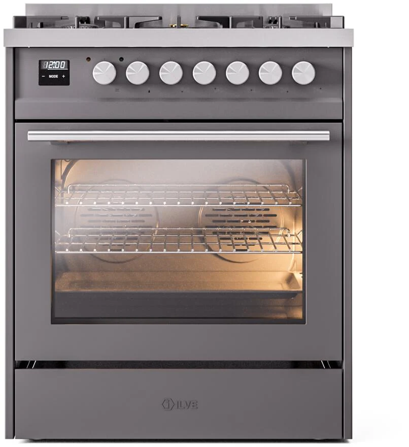 Ilve UP30WMPMGLP Professional Plus Ii 30 Inch Dual Fuel Liquid Propane Freestanding Range In Matte Graphite With Trim - Image 2