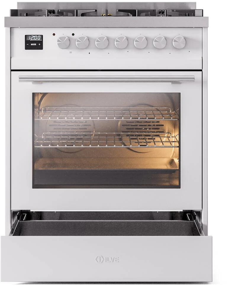 Ilve UP30WMPWHLP Professional Plus Ii 30 Inch Dual Fuel Liquid Propane Freestanding Range In White With Trim - Image 4