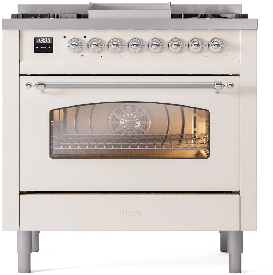 Ilve UP36FNMPAWC Nostalgie Ii 36 Inch Dual Fuel Natural Gas Freestanding Range In Antique White With Chrome Trim - Image 2