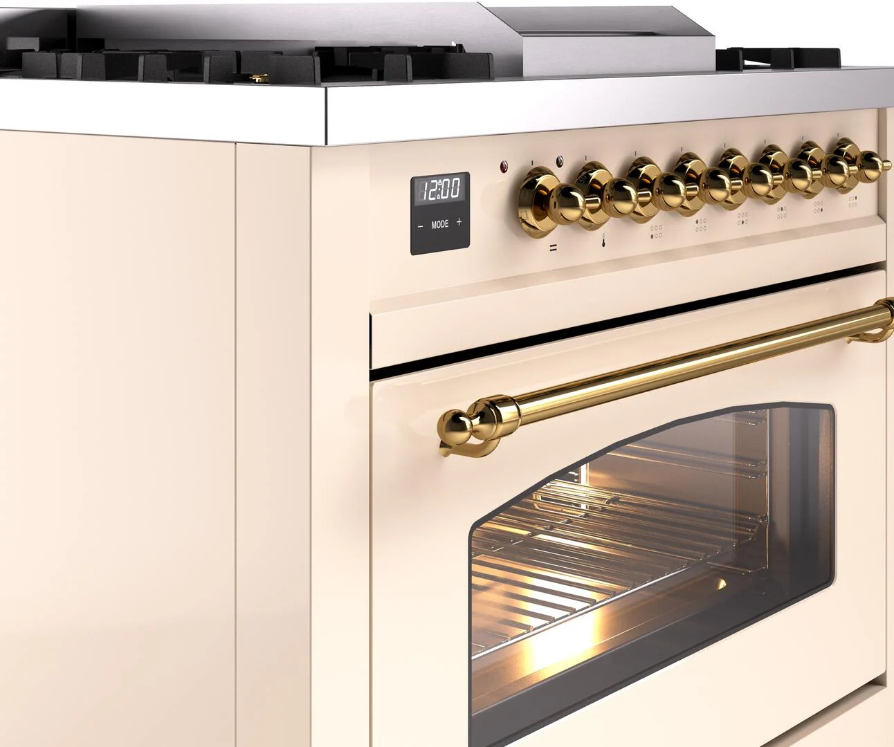 Ilve UP36FNMPAWGLP Nostalgie Ii 36 Inch Dual Fuel Liquid Propane Freestanding Range In Antique White With Brass Trim - Image 5