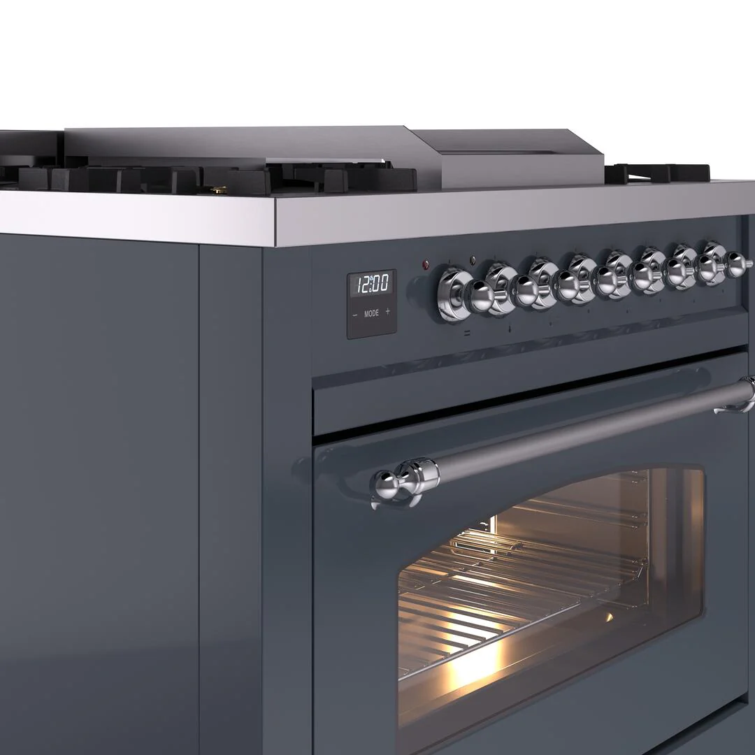 Ilve UP36FNMPBGC Nostalgie Ii 36 Inch Dual Fuel Natural Gas Freestanding Range In Blue Grey With Chrome Trim - Image 5
