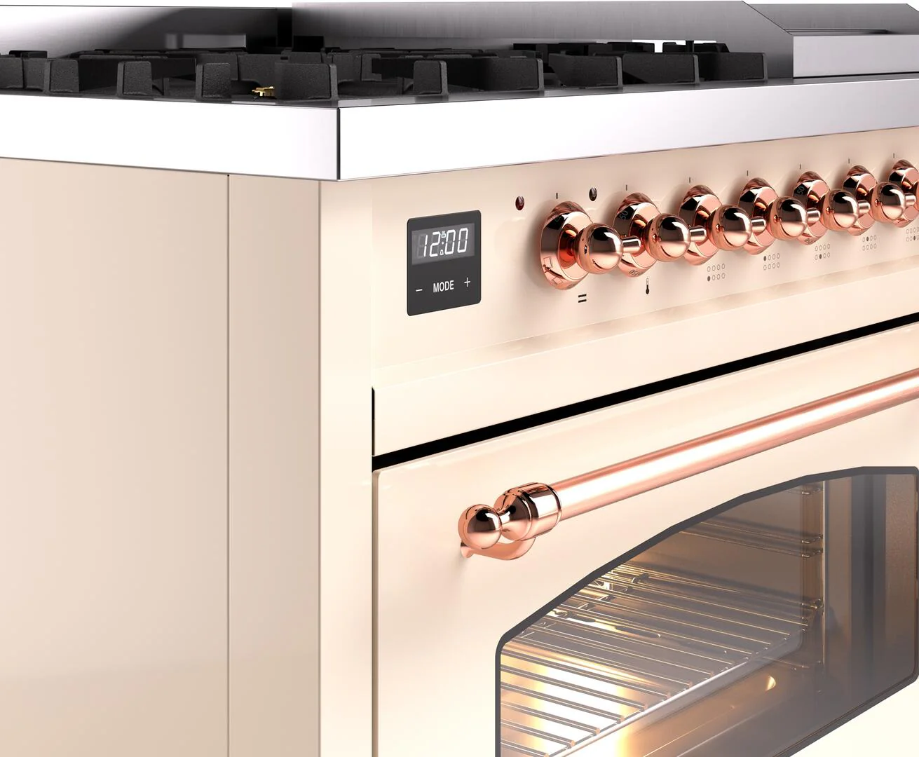Ilve UP48FNMPAWP Nostalgie Ii 48 Inch Dual Fuel Natural Gas Freestanding Range In Antique White With Copper Trim - Image 7
