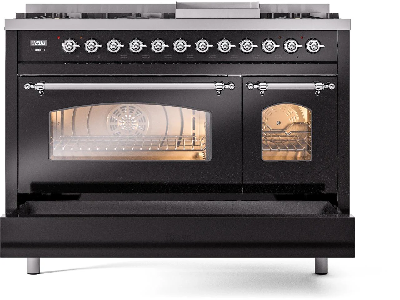 Ilve UP48FNMPBKCLP Nostalgie Ii 48 Inch Dual Fuel Liquid Propane Freestanding Range In Glossy Black With Chrome Trim - Image 6