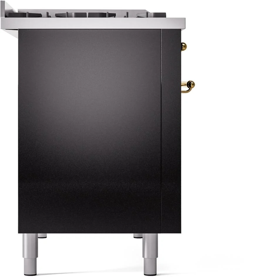 Ilve UP48FNMPBKGLP Nostalgie Ii 48 Inch Dual Fuel Liquid Propane Freestanding Range In Glossy Black With Brass Trim - Image 8
