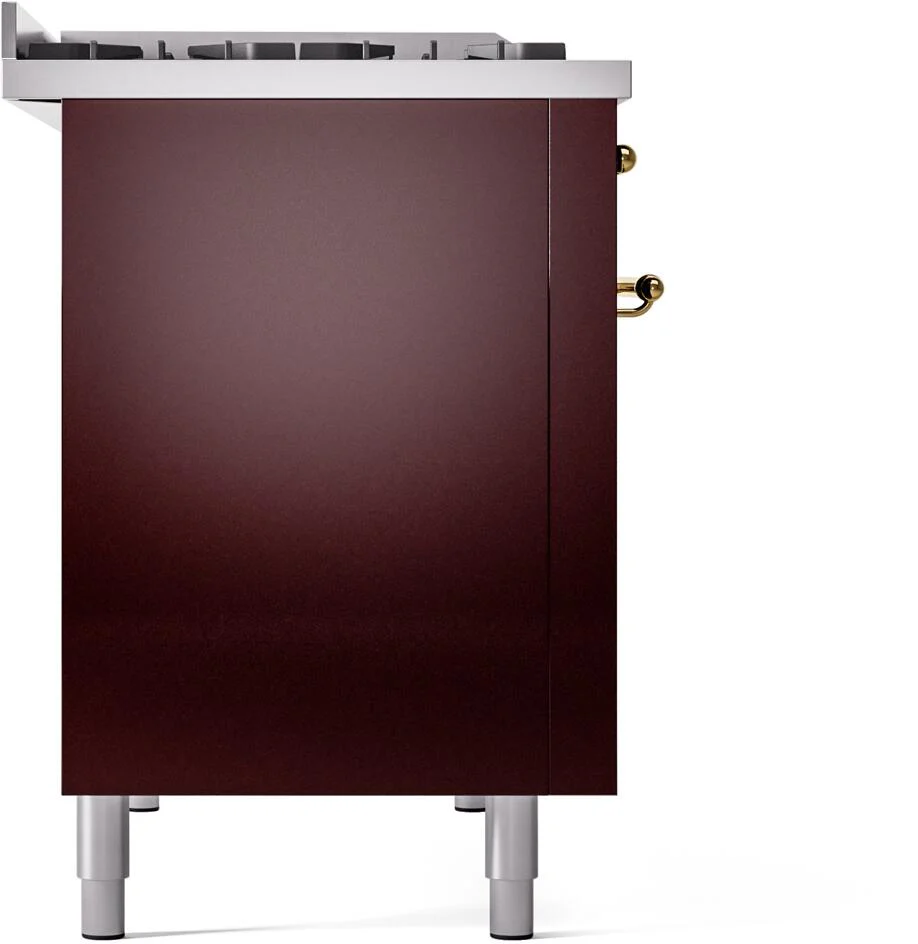 Ilve UP48FNMPBUG Nostalgie Ii 48 Inch Dual Fuel Natural Gas Freestanding Range In Burgundy With Brass Trim - Image 8