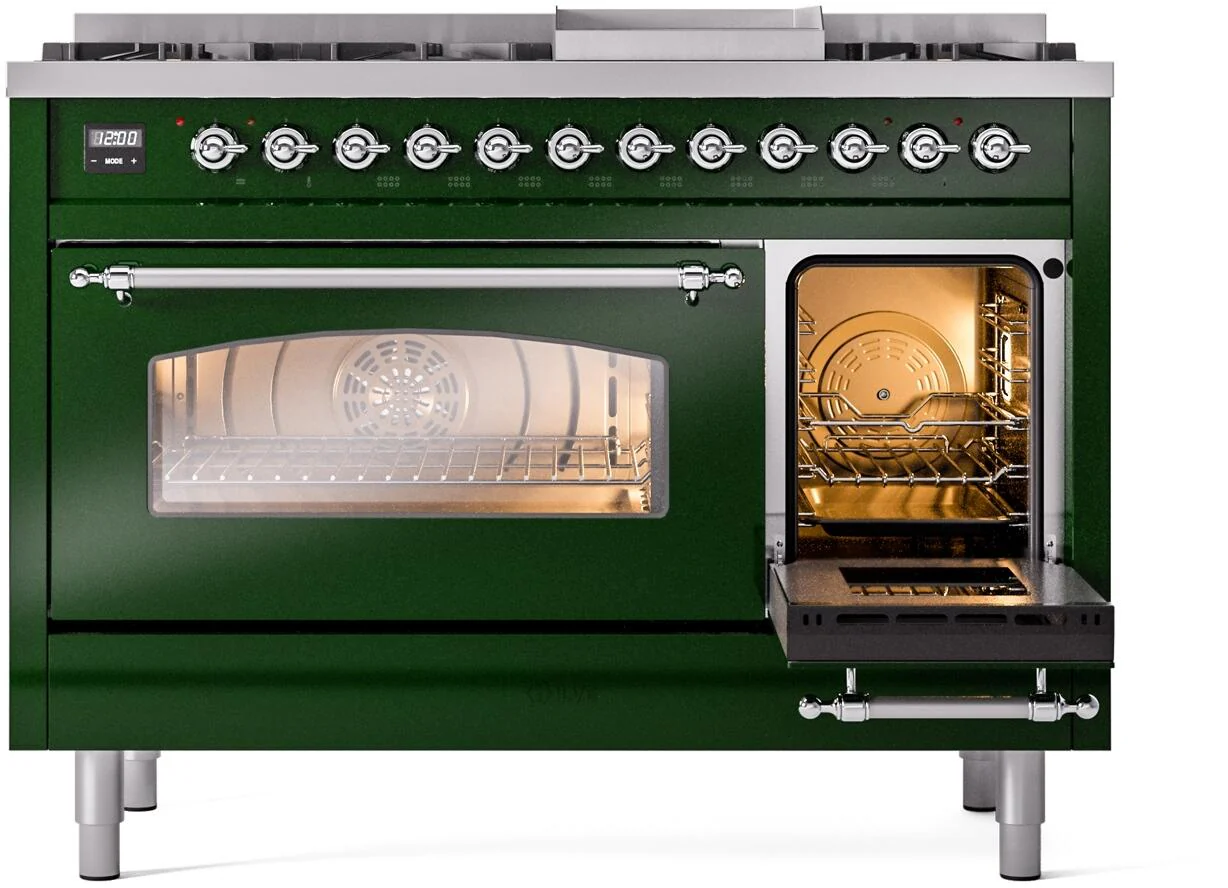 Ilve UP48FNMPEGC Nostalgie Ii 48 Inch Dual Fuel Natural Gas Freestanding Range In Emerald Green With Chrome Trim - Image 5