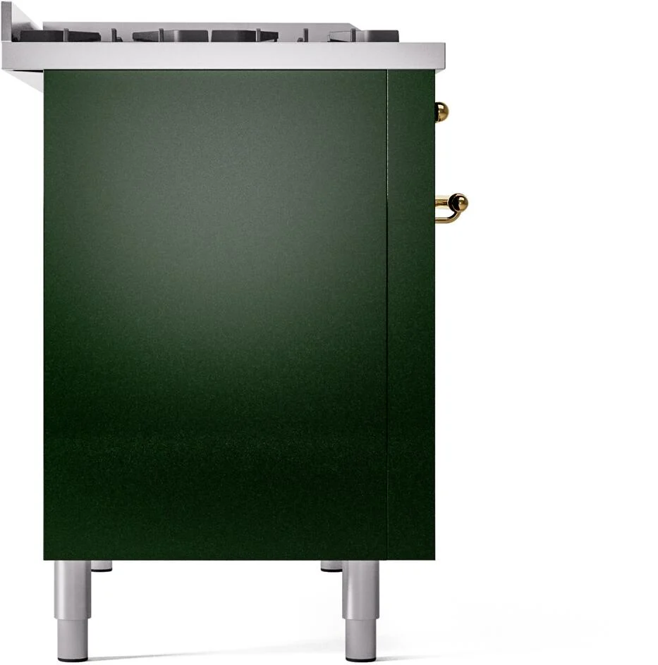 Ilve UP48FNMPEGG Nostalgie Ii 48 Inch Dual Fuel Natural Gas Freestanding Range In Emerald Green With Brass Trim - Image 8