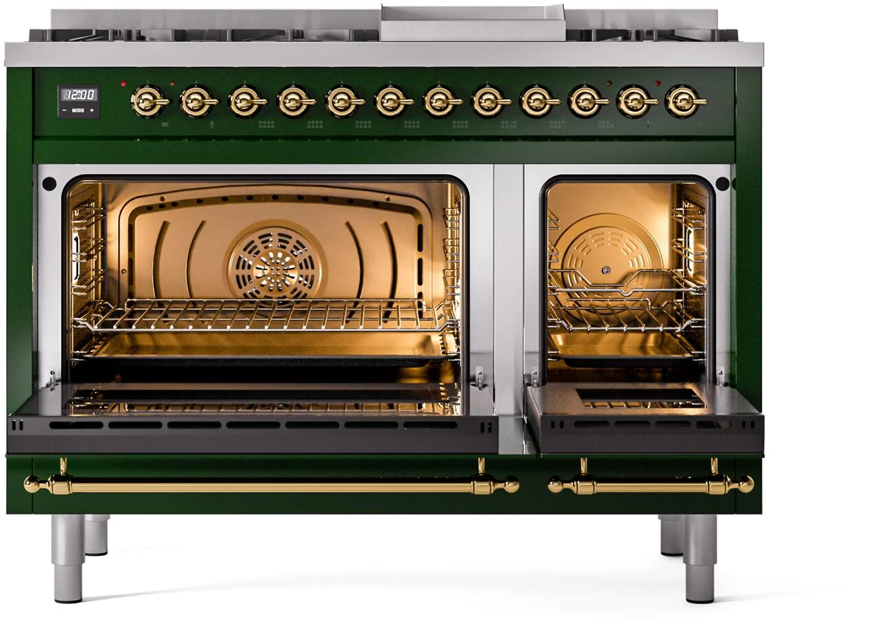 Ilve UP48FNMPEGGLP Nostalgie Ii 48 Inch Dual Fuel Liquid Propane Freestanding Range In Emerald Green With Brass Trim - Image 3