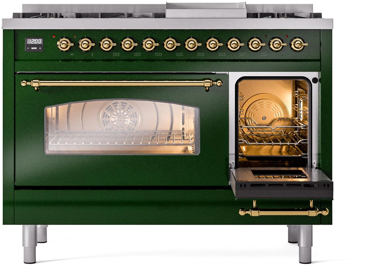 Ilve UP48FNMPEGGLP Nostalgie Ii 48 Inch Dual Fuel Liquid Propane Freestanding Range In Emerald Green With Brass Trim - Image 5