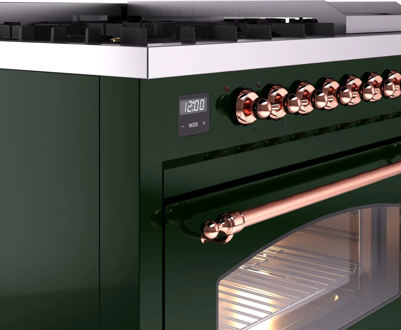 Ilve UP48FNMPEGP Nostalgie Ii 48 Inch Dual Fuel Natural Gas Freestanding Range In Emerald Green With Copper Trim - Image 7