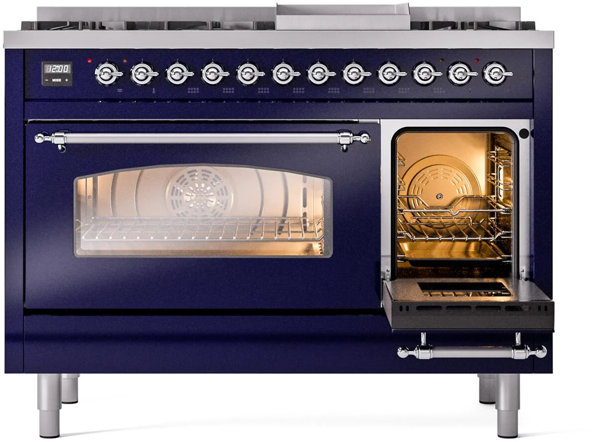 Ilve UP48FNMPMBC Nostalgie Ii 48 Inch Dual Fuel Natural Gas Freestanding Range In Blue With Chrome Trim - Image 5