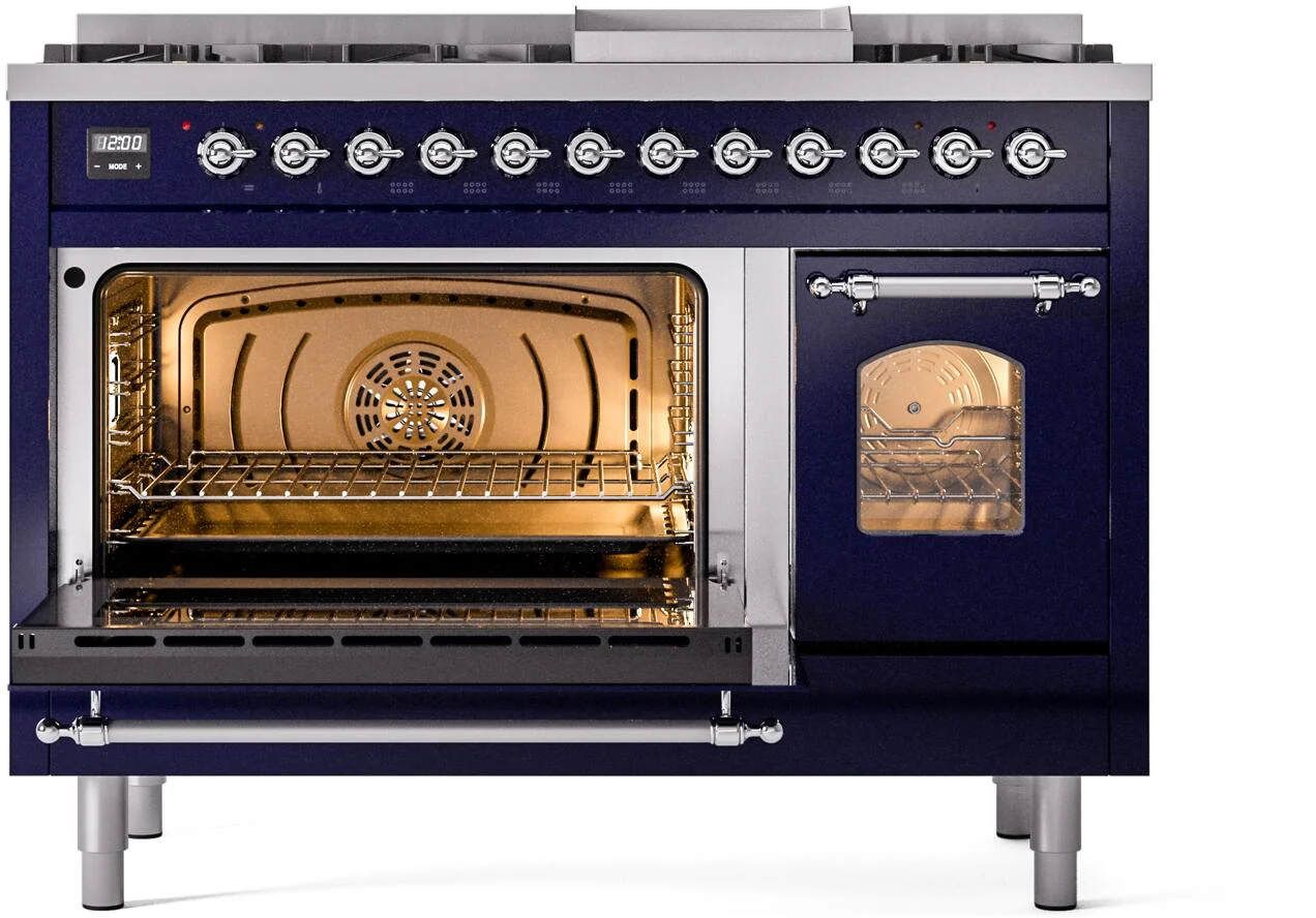 Ilve UP48FNMPMBCLP Nostalgie Ii 48 Inch Dual Fuel Liquid Propane Freestanding Range In Blue With Chrome Trim - Image 4