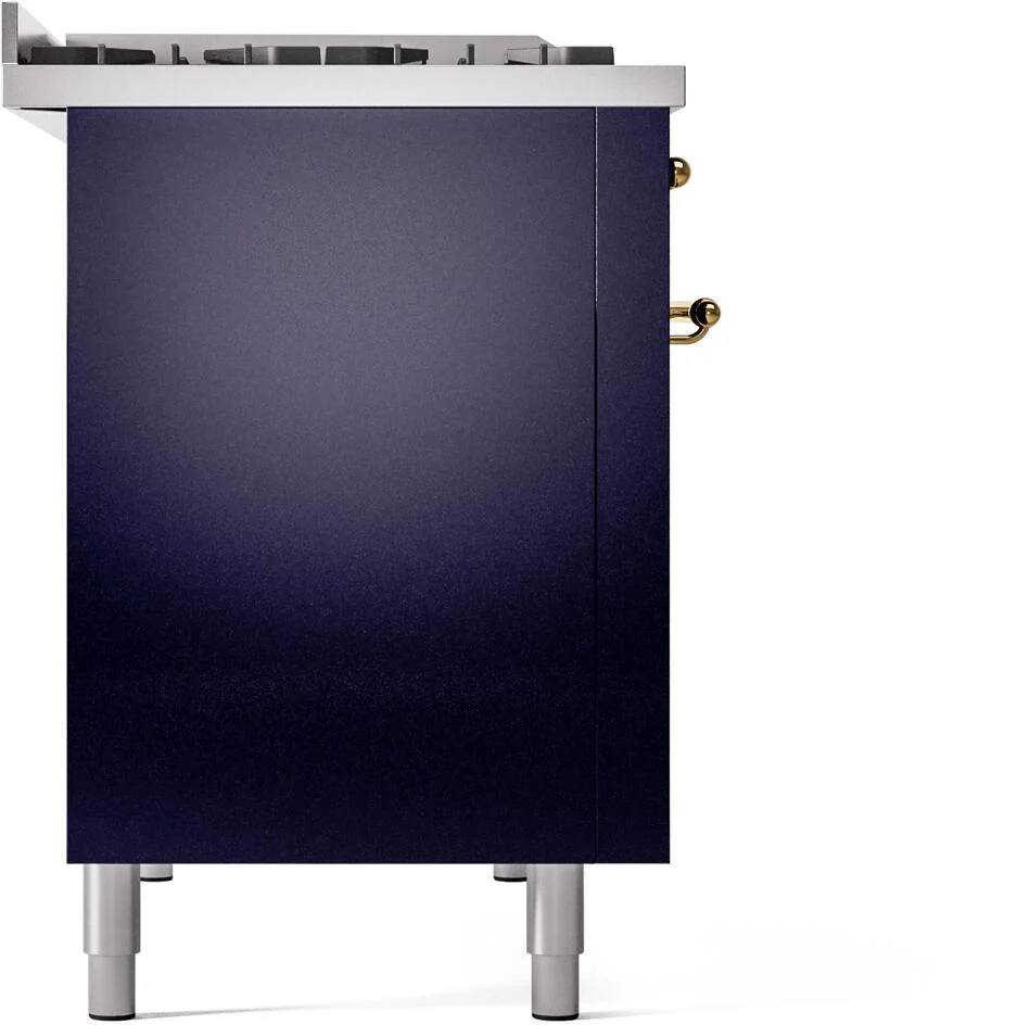 Ilve UP48FNMPMBGLP Nostalgie Ii 48 Inch Dual Fuel Liquid Propane Freestanding Range In Blue With Brass Trim - Image 8