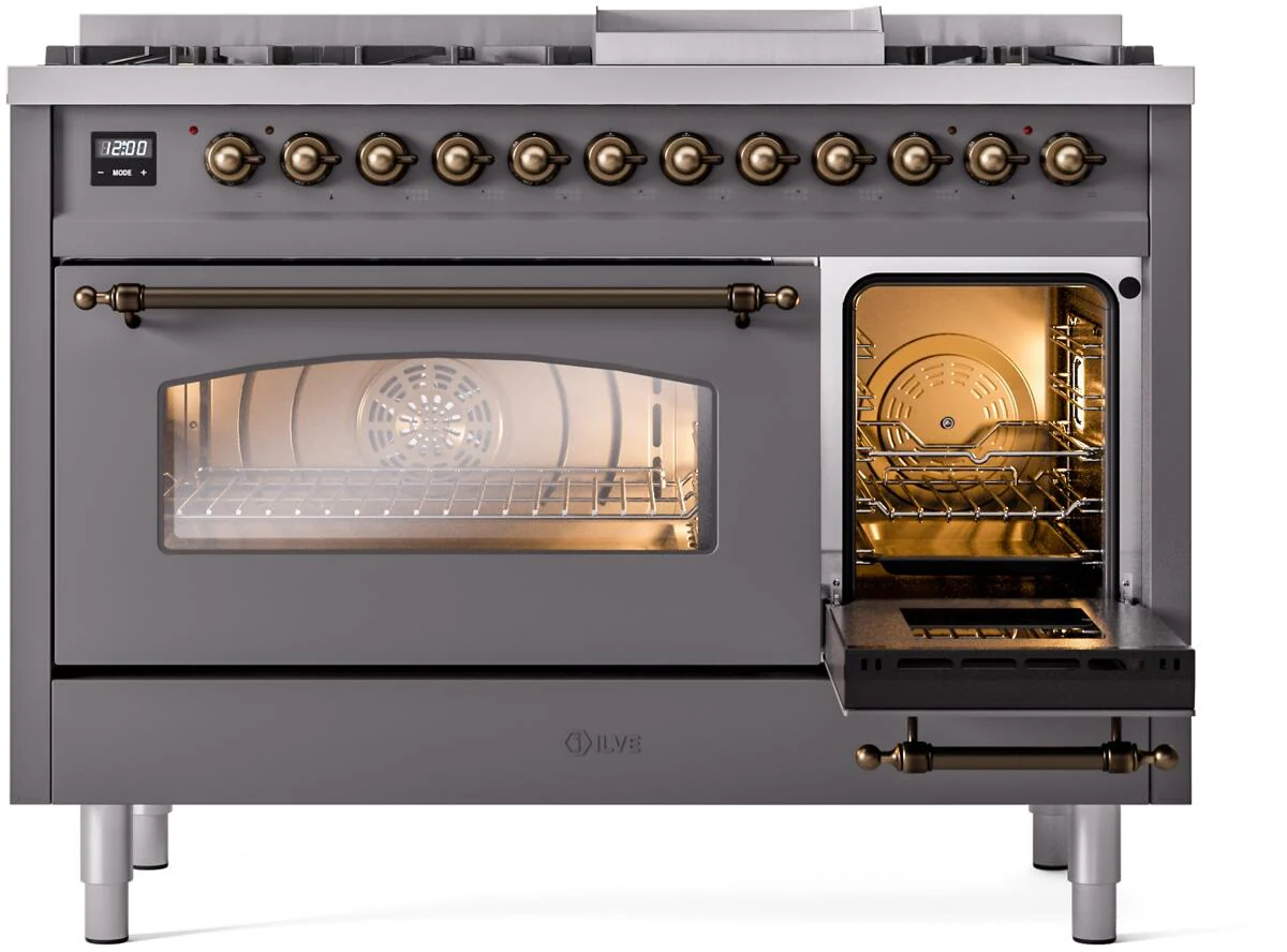 Ilve UP48FNMPMGBLP Nostalgie Ii 48 Inch Dual Fuel Liquid Propane Freestanding Range In Matte Graphite With Bronze Trim - Image 5