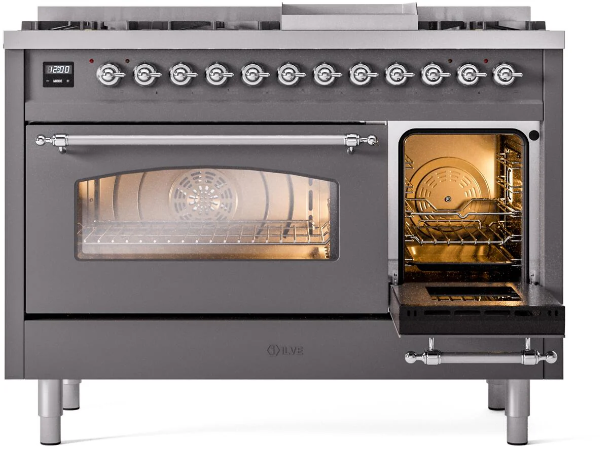 Ilve UP48FNMPMGC Nostalgie Ii 48 Inch Dual Fuel Natural Gas Freestanding Range In Matte Graphite With Chrome Trim - Image 5