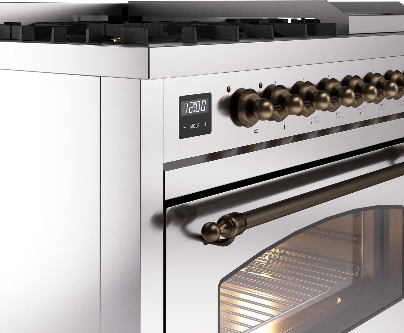 Ilve UP48FNMPSSBLP Nostalgie Ii 48 Inch Dual Fuel Liquid Propane Freestanding Range In Stainless Steel With Bronze Trim - Image 7